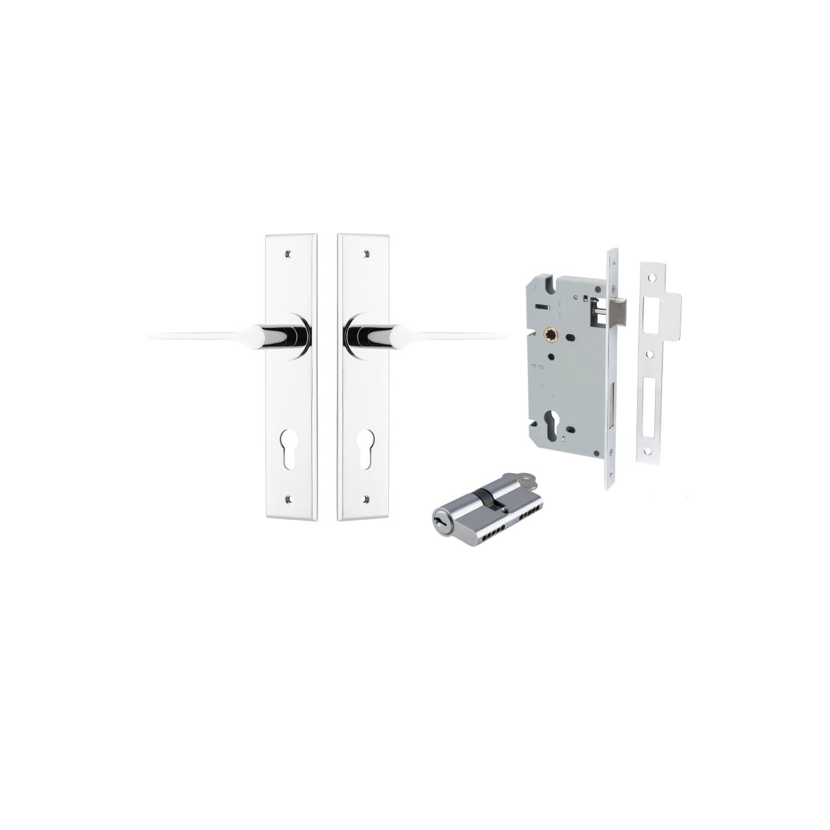 Como Lever - Chamfered Backplate - Entry Point - Iver - Polished Chrome - Door Levers