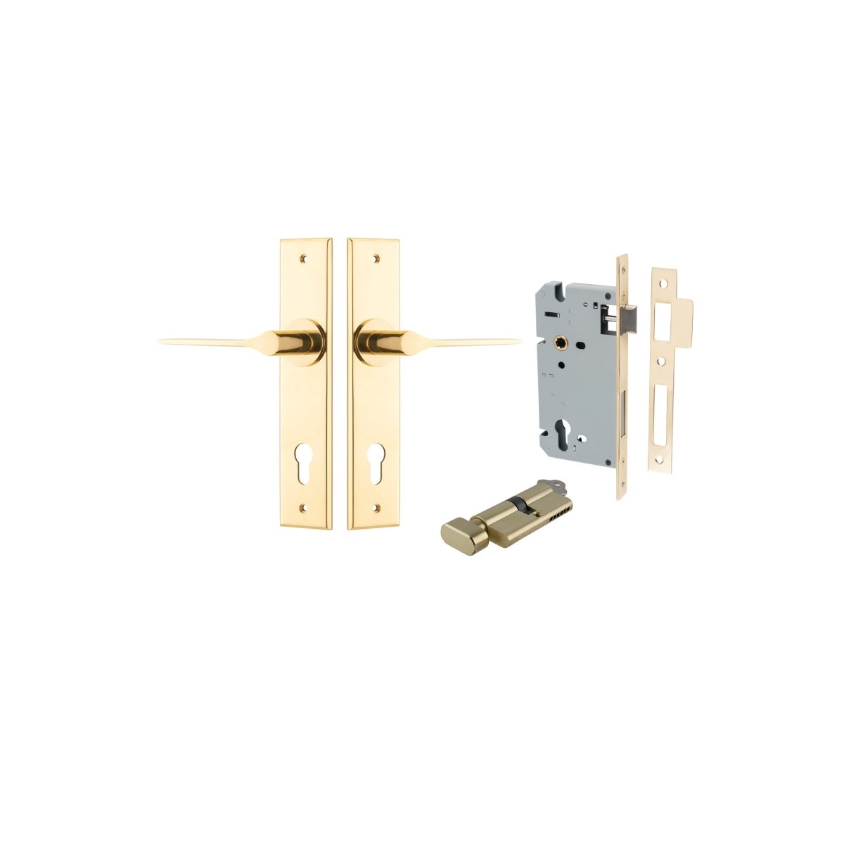 Como Lever - Chamfered Backplate - Entry Point - Iver - Polished Brass - Door Levers