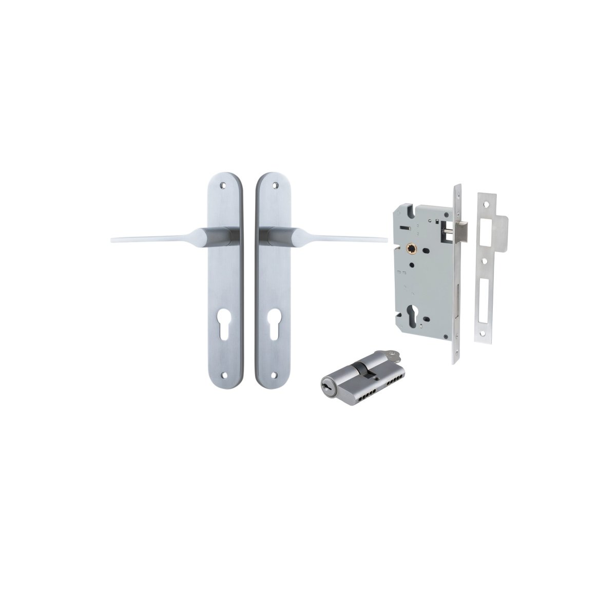 Como Lever - Oval Backplate - Entry Point - Iver - Brushed Chrome - Door Levers