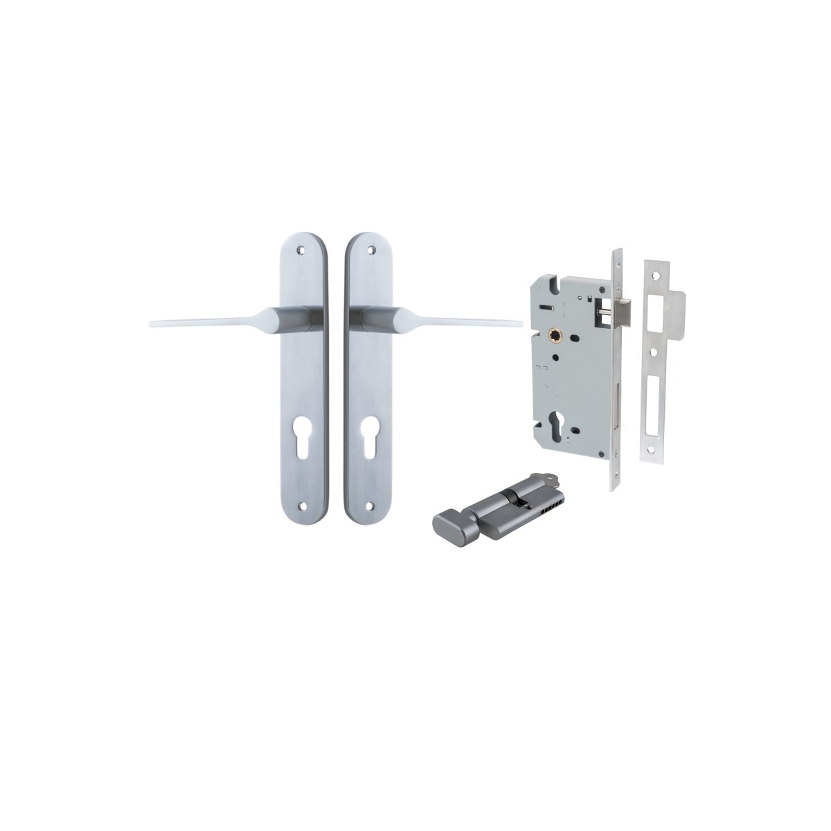 Como Lever - Oval Backplate - Entry Point - Iver - Brushed Chrome - Door Levers