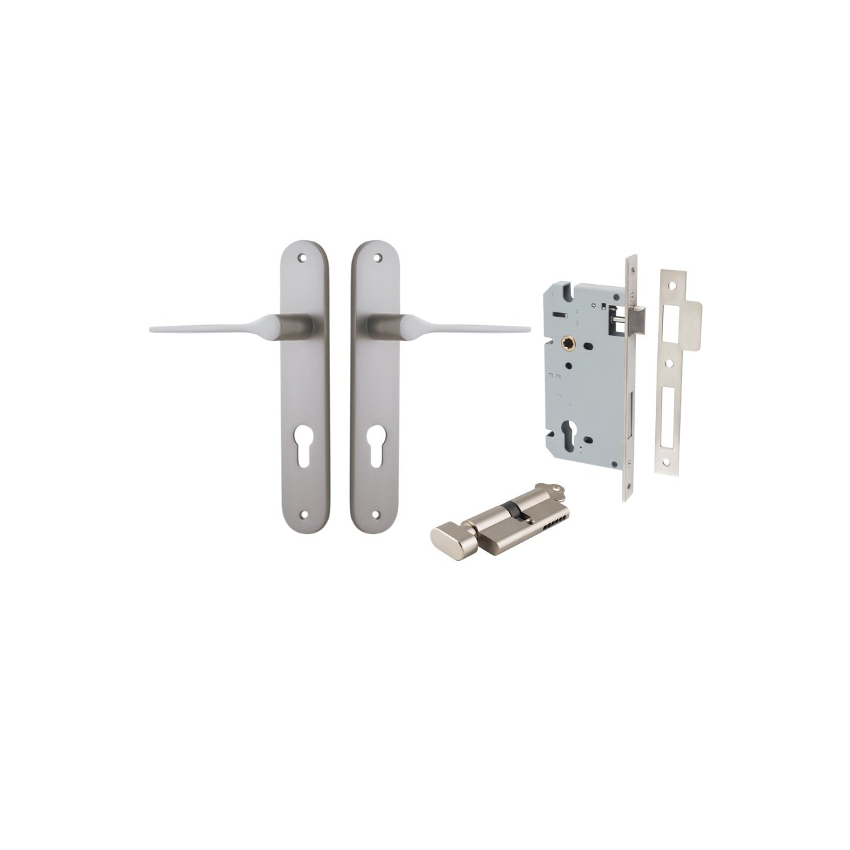 Como Lever - Oval Backplate - Entry Point - Iver - Satin Nickel - Door Levers