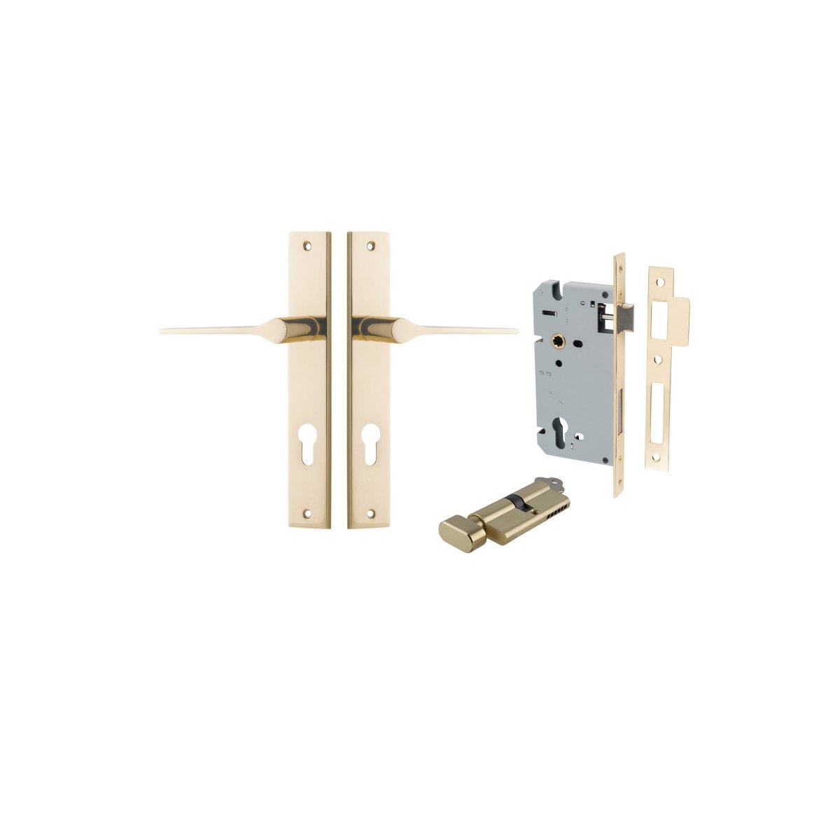 Como Lever - Rectangular Backplate - Entry Point - Iver - Polished Brass - Door Levers