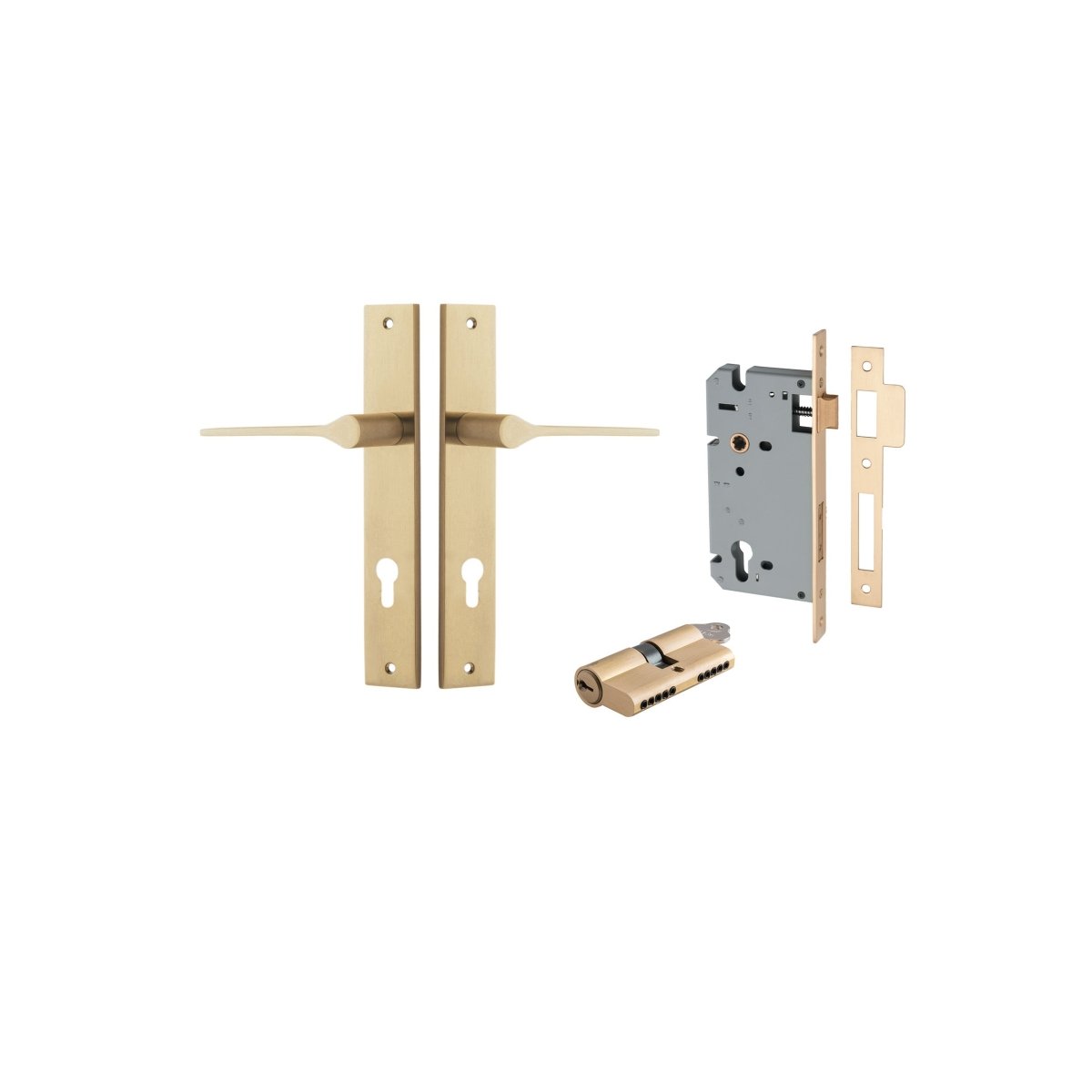 Como Lever - Rectangular Backplate - Entry Point - Iver - Brushed Brass - Door Levers