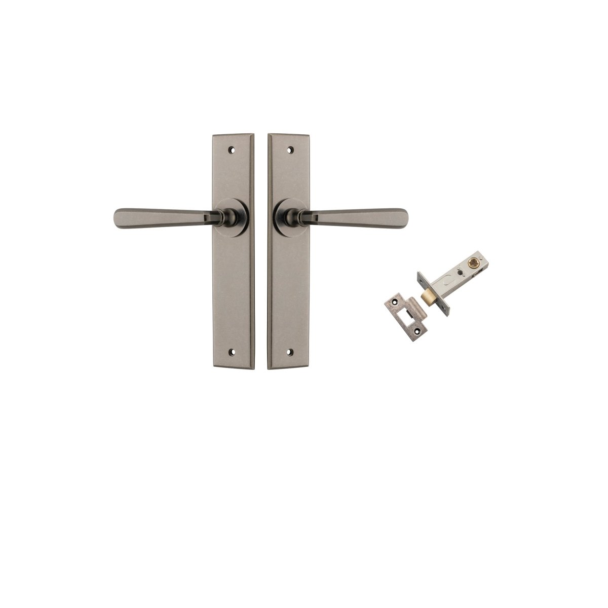 Copenhagen Lever - Chamfered Backplate - Entry Point - Iver - Distressed Nickel - Door Levers