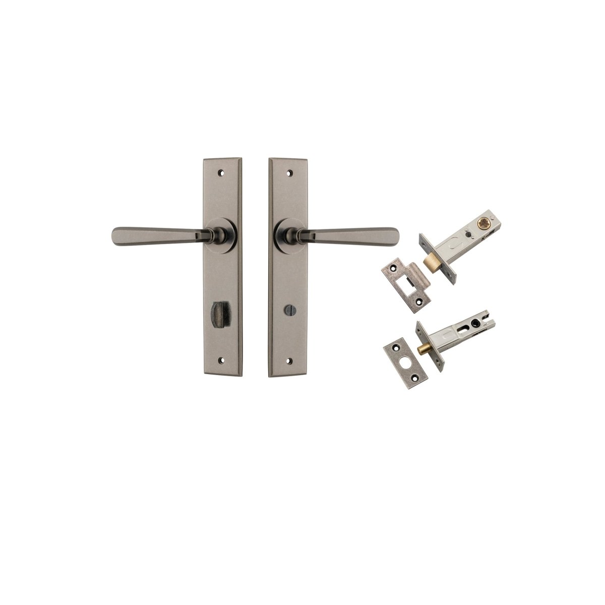 Copenhagen Lever - Chamfered Backplate - Entry Point - Iver - Distressed Nickel - Door Levers