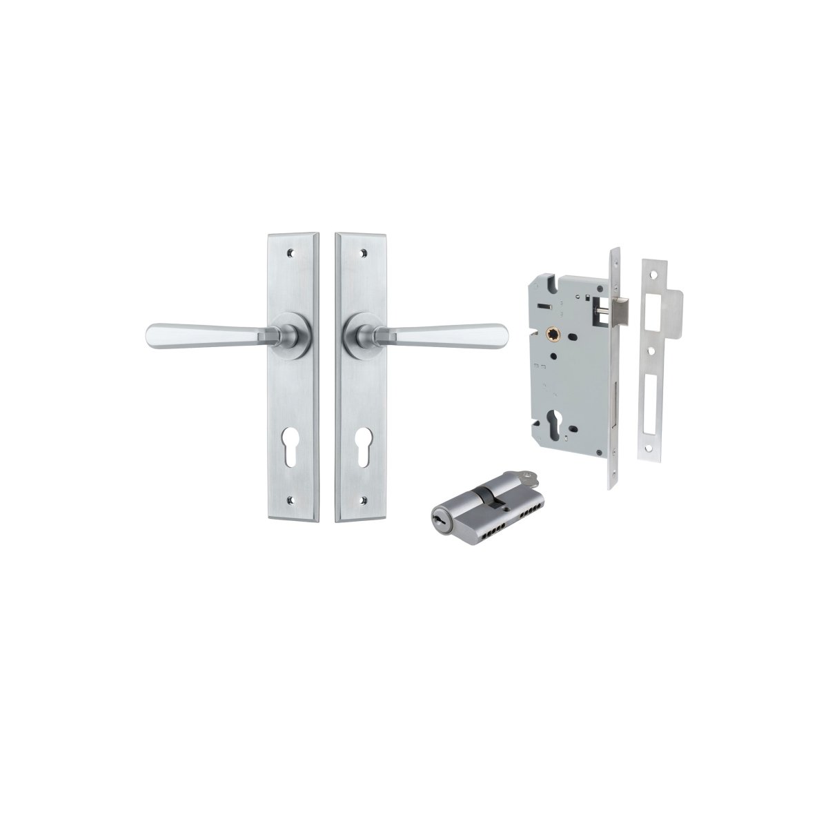 Copenhagen Lever - Chamfered Backplate - Entry Point - Iver - Brushed Chrome - Door Levers