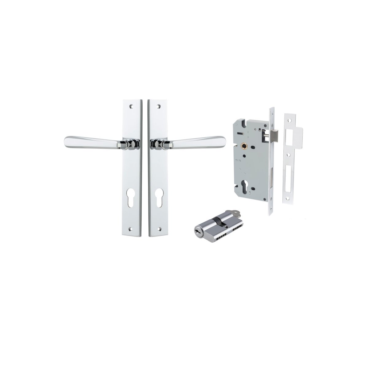 Copenhagen Lever - Rectangular Backplate - Entry Point - Iver - Polished Chrome - Door Levers