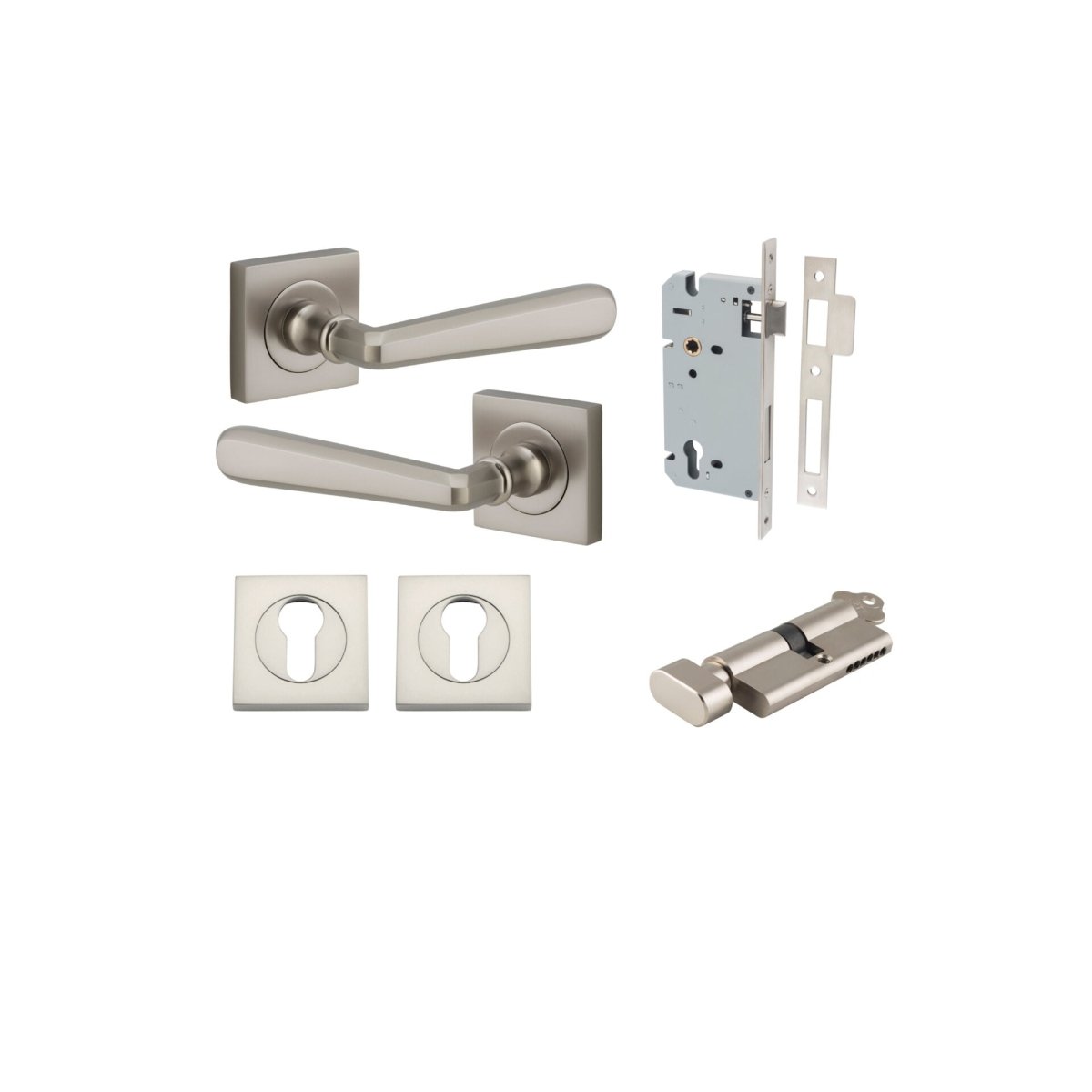 Copenhagen Lever - Square Rose - Entry Point - Iver - Satin Nickel - Door Levers