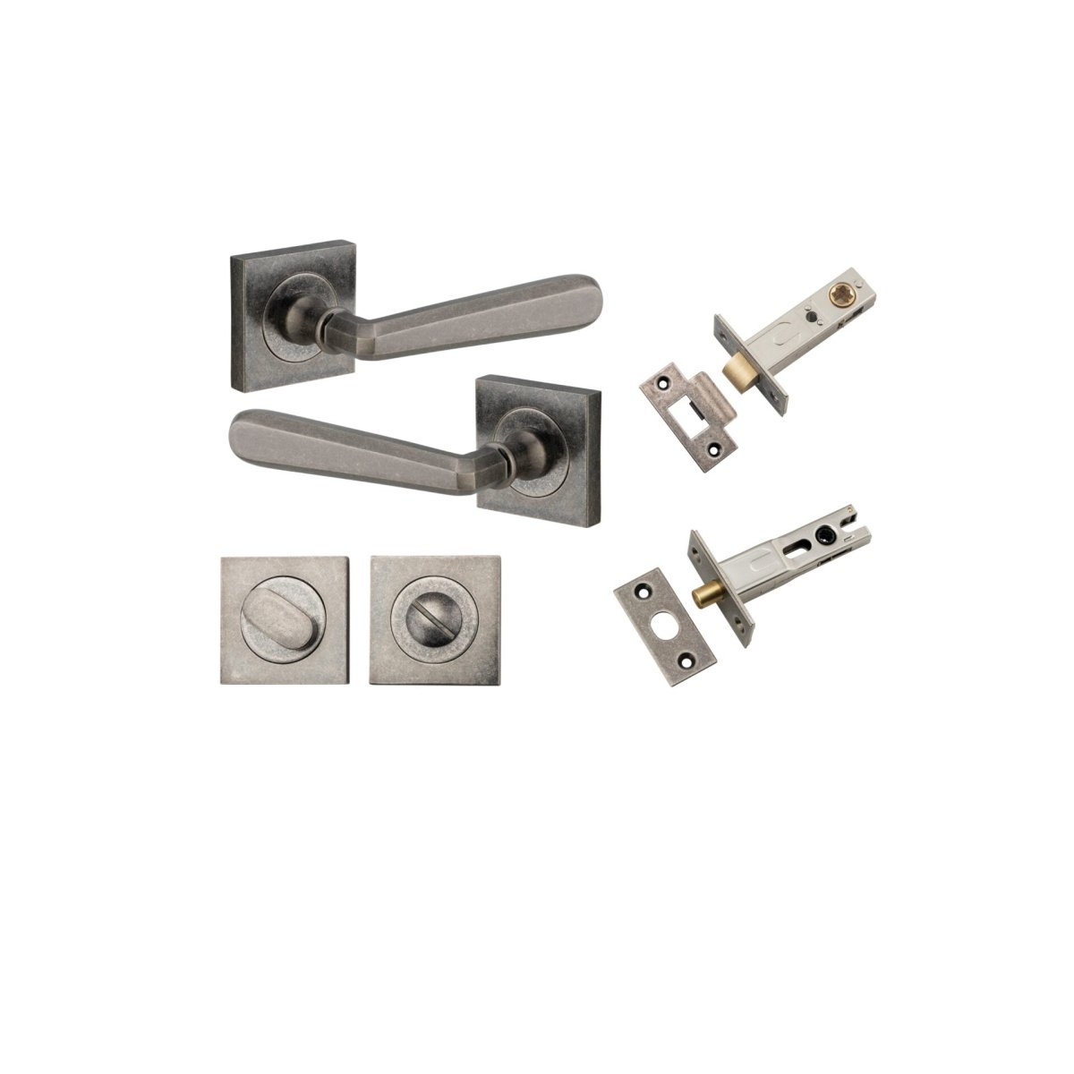 Copenhagen Lever - Square Rose - Entry Point - Iver - Distressed Nickel - Door Levers