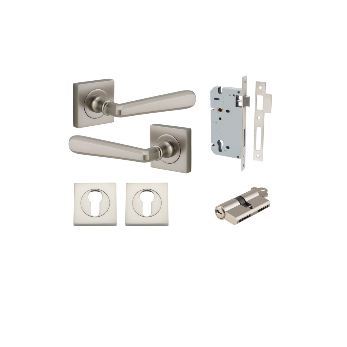 Copenhagen Lever - Square Rose - Entry Point - Iver - Satin Nickel - Door Levers