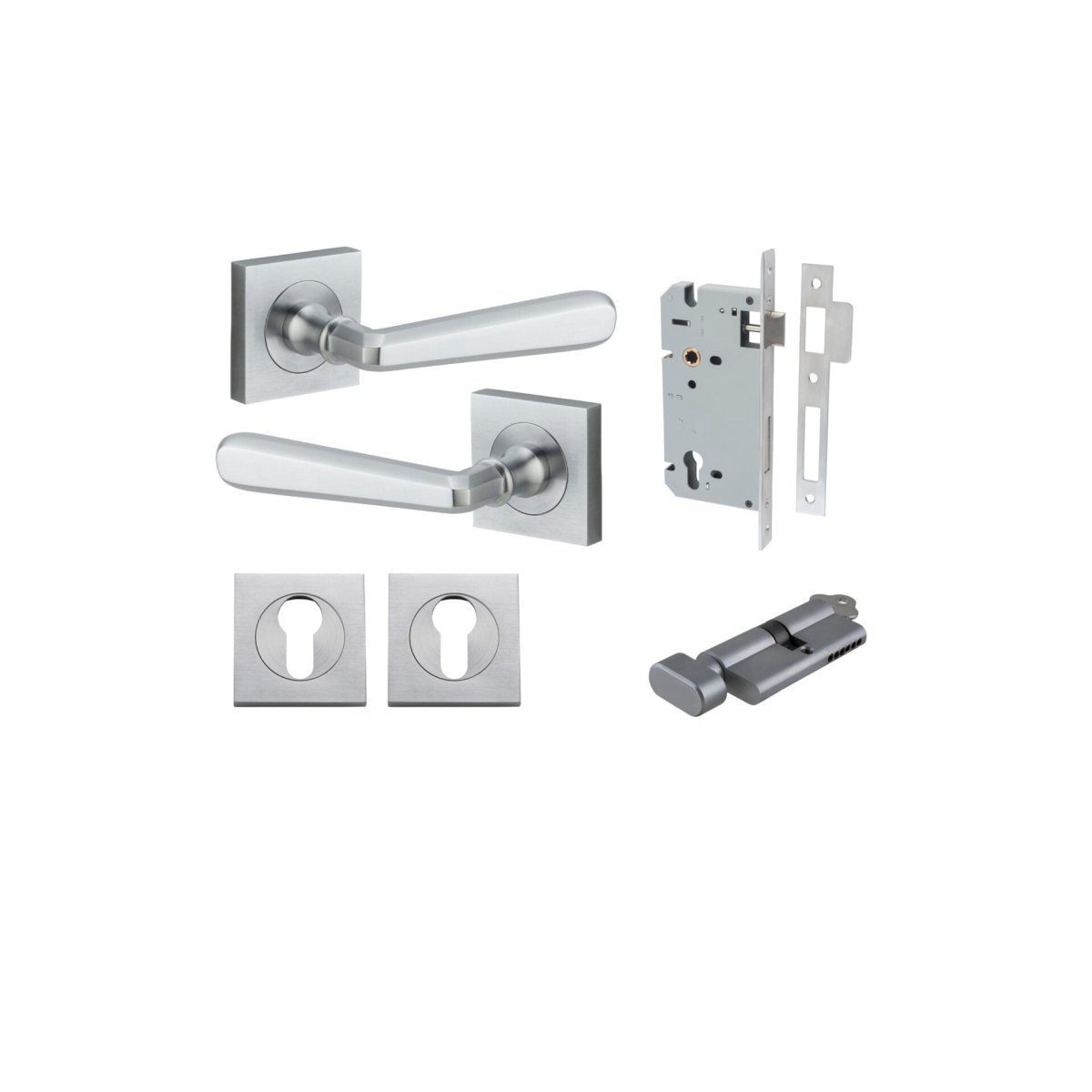 Copenhagen Lever - Square Rose - Entry Point - Iver - Brushed Chrome - Door Levers