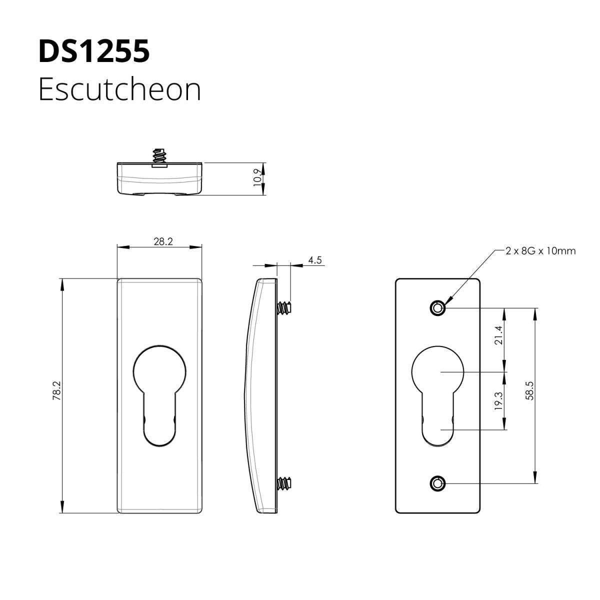 DS1255 Rectangular Euro Escutcheon (Single) - Entry - Point - 9051772 - Doric