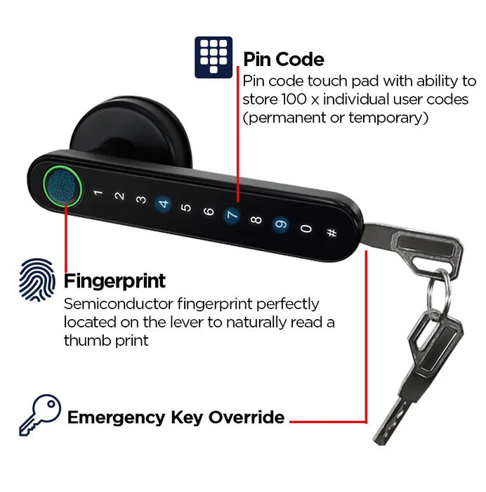 LOCKTON 'E-Series' (Round Rose Leverset) SMART DOOR LOCK *Silver* - Suits 60-70mm Adj. Latch