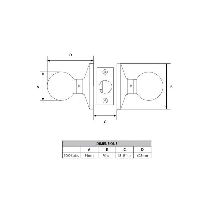 LOCKTON '3000 Series' KNOBSET - PRIVACY (70mm B/Set)