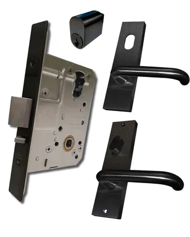 LOCKTON '60mm' Mortice Lock KIT2 (ENTRANCE) - Inc. Lock, Furniture & Cylinder *Matte Black*