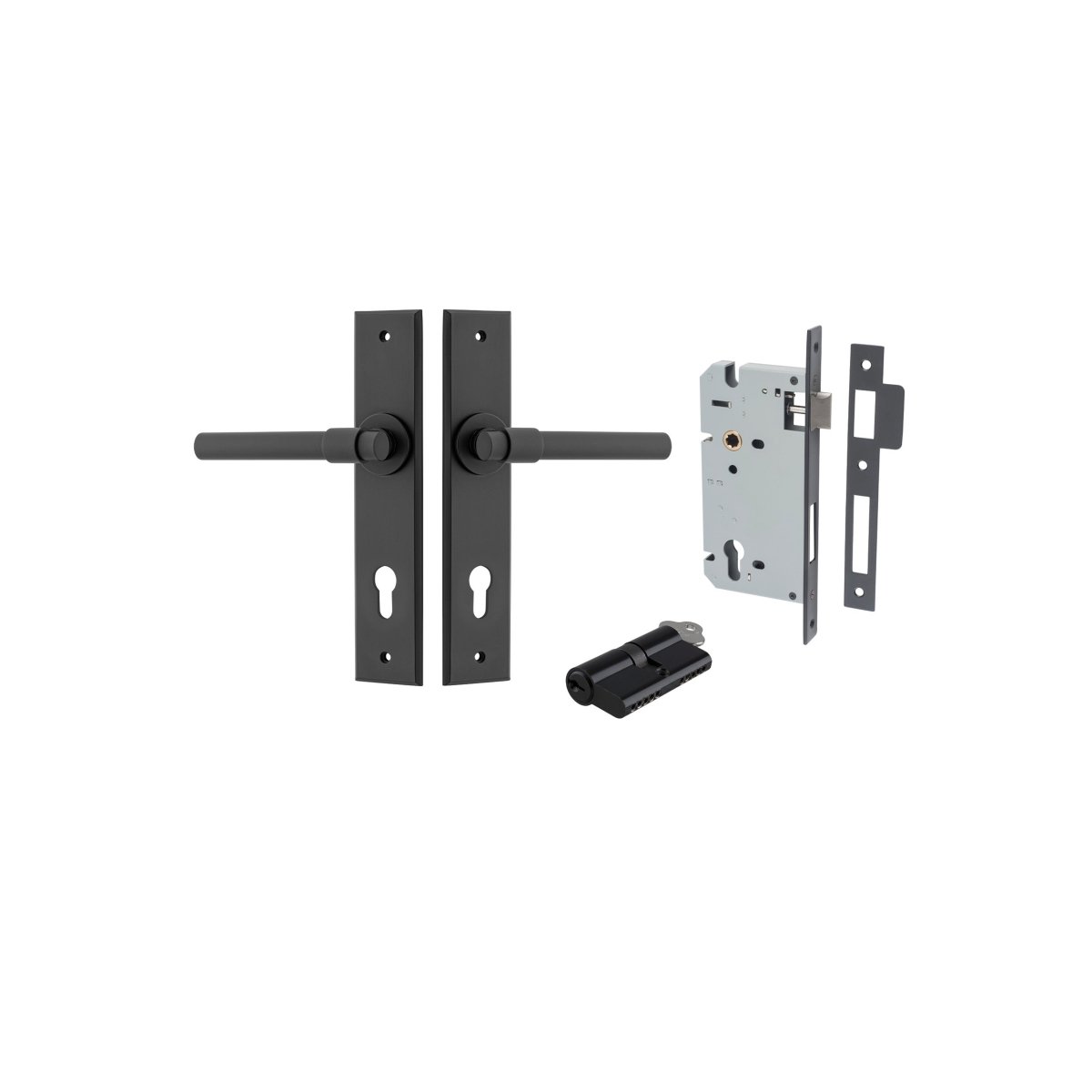 Helsinki Lever - Chamfered Backplate - Entry Point - Iver - Matt Black - Door Levers