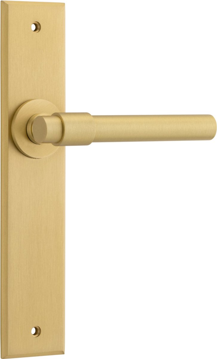 Helsinki Lever - Chamfered Backplate - Entry Point - Iver - Brushed Gold PVD - Door Levers