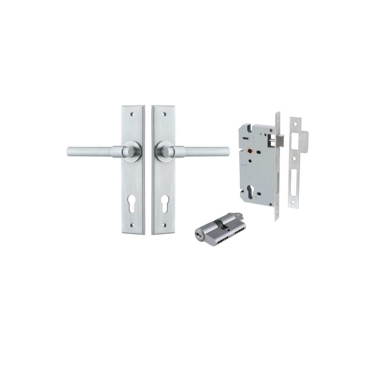 Helsinki Lever - Chamfered Backplate - Entry Point - Iver - Brushed Chrome - Door Levers