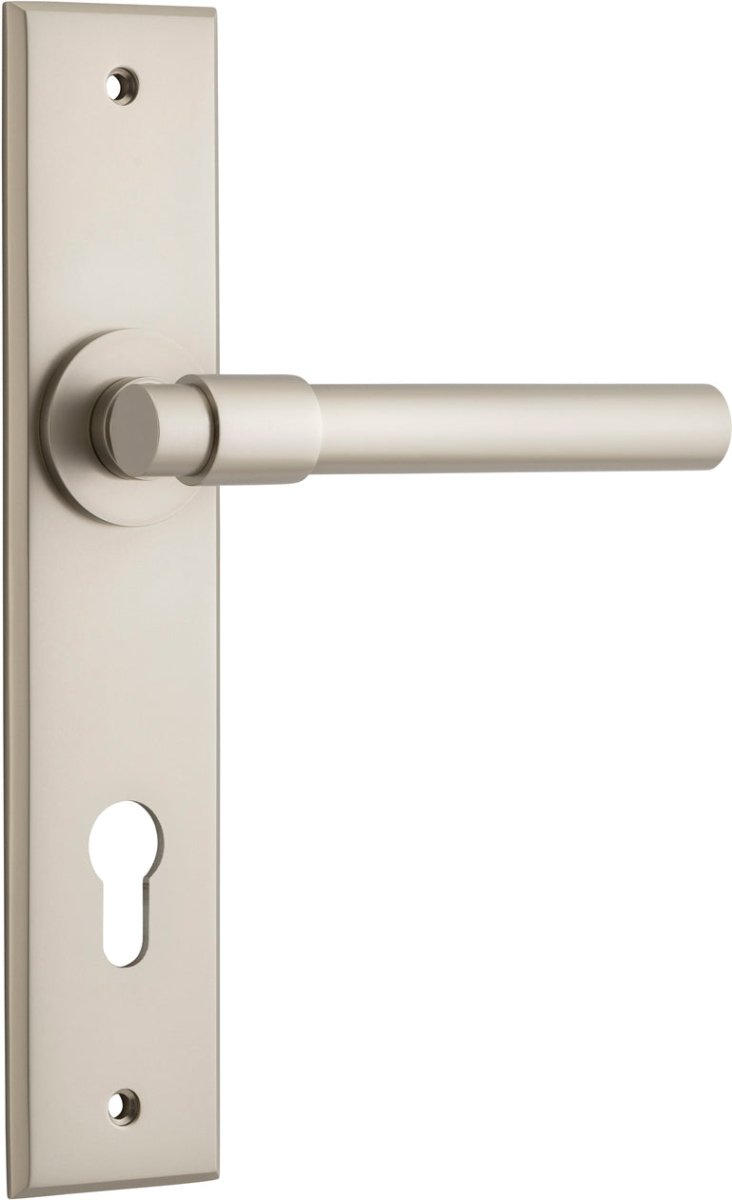 Helsinki Lever - Chamfered Backplate - Entry Point - Iver - Satin Nickel - Door Levers