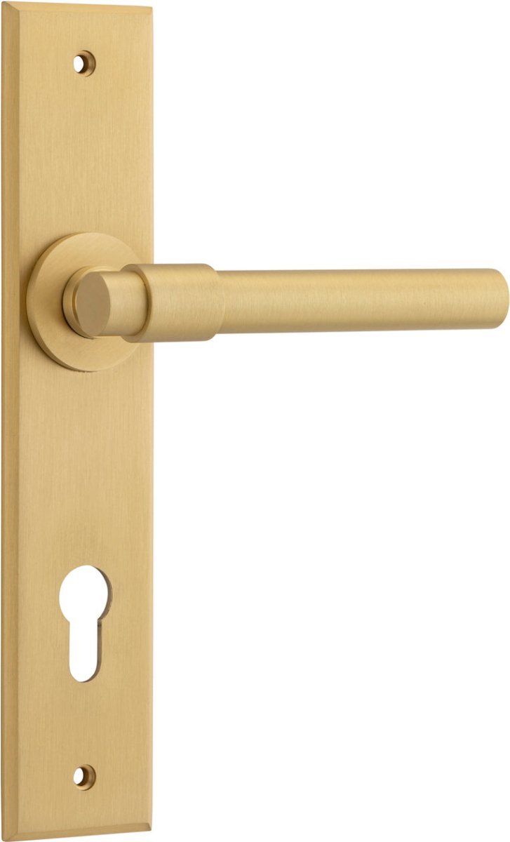 Helsinki Lever - Chamfered Backplate - Entry Point - Iver - Brushed Brass - Door Levers