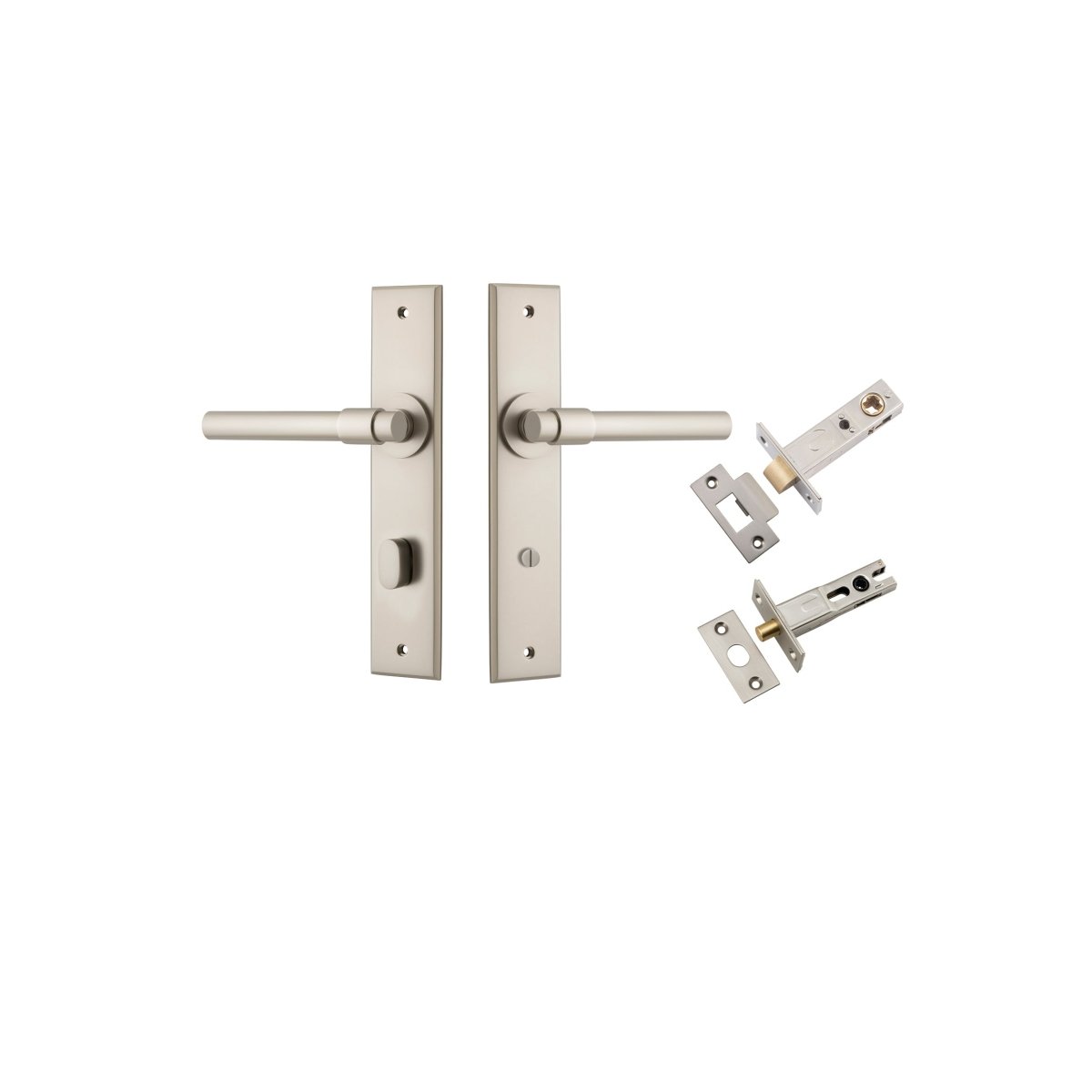 Helsinki Lever - Chamfered Backplate - Entry Point - Iver - Satin Nickel - Door Levers