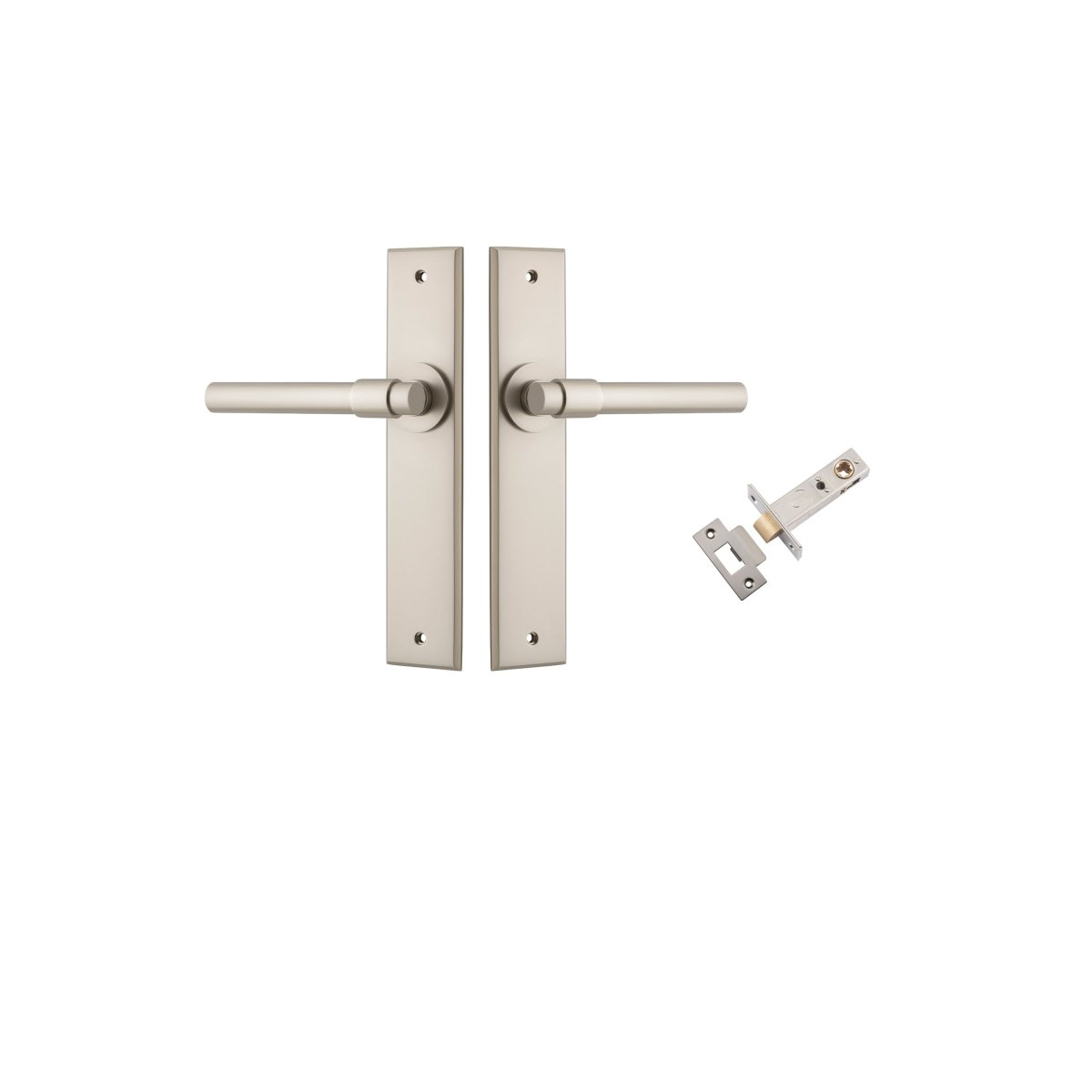 Helsinki Lever - Chamfered Backplate - Entry Point - Iver - Satin Nickel - Door Levers