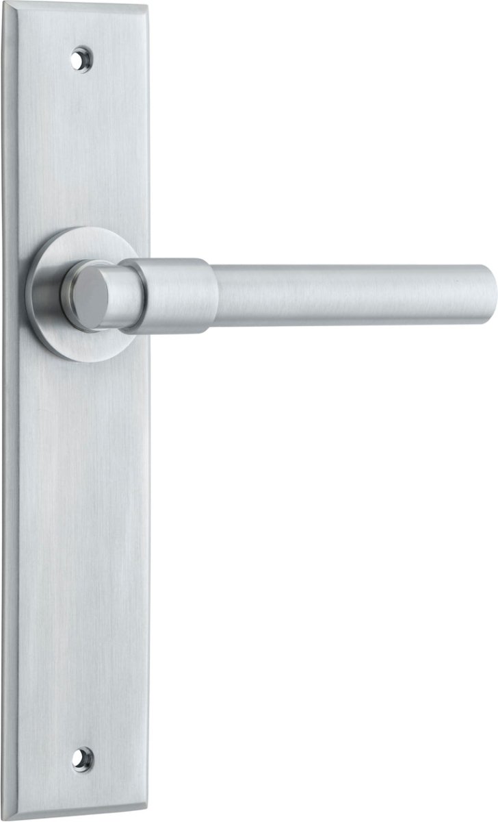 Helsinki Lever - Chamfered Backplate - Entry Point - Iver - Brushed Chrome - Door Levers