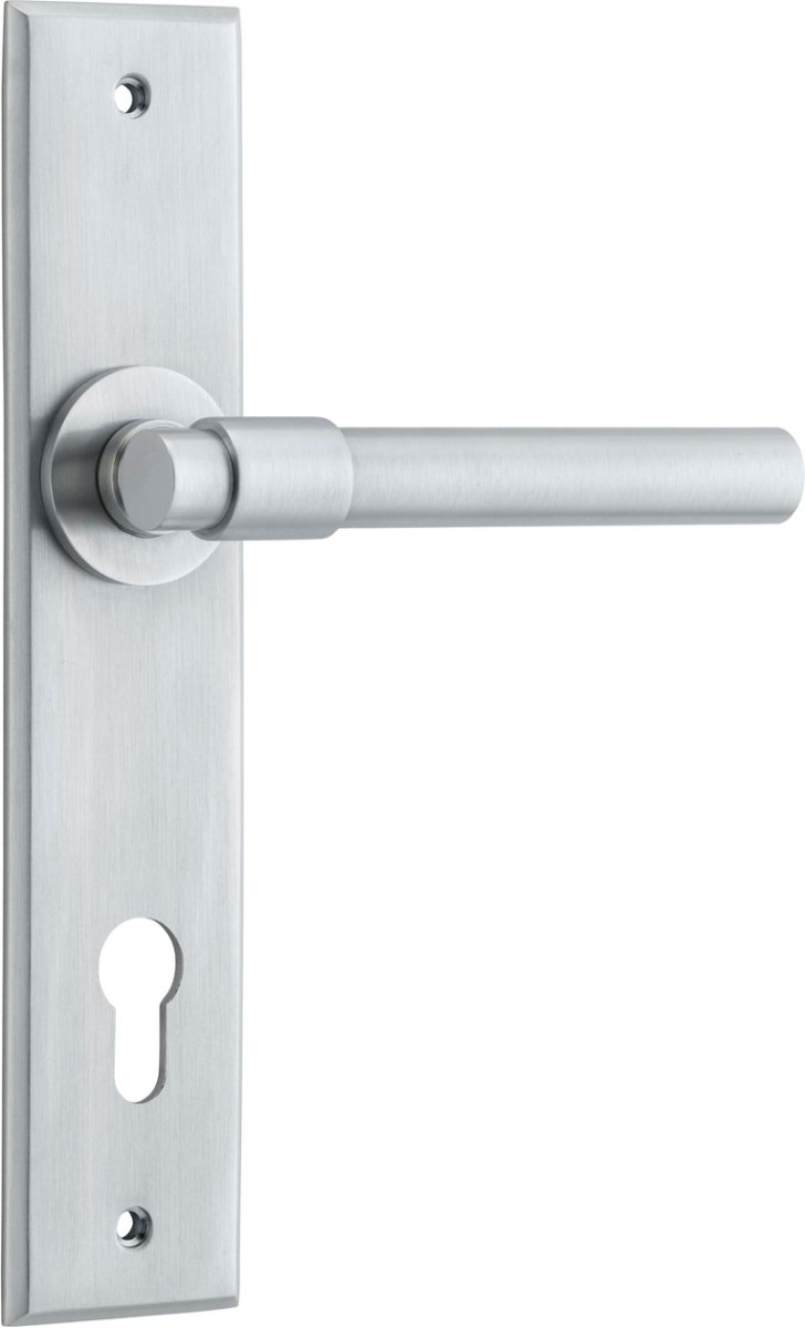 Helsinki Lever - Chamfered Backplate - Entry Point - Iver - Brushed Chrome - Door Levers