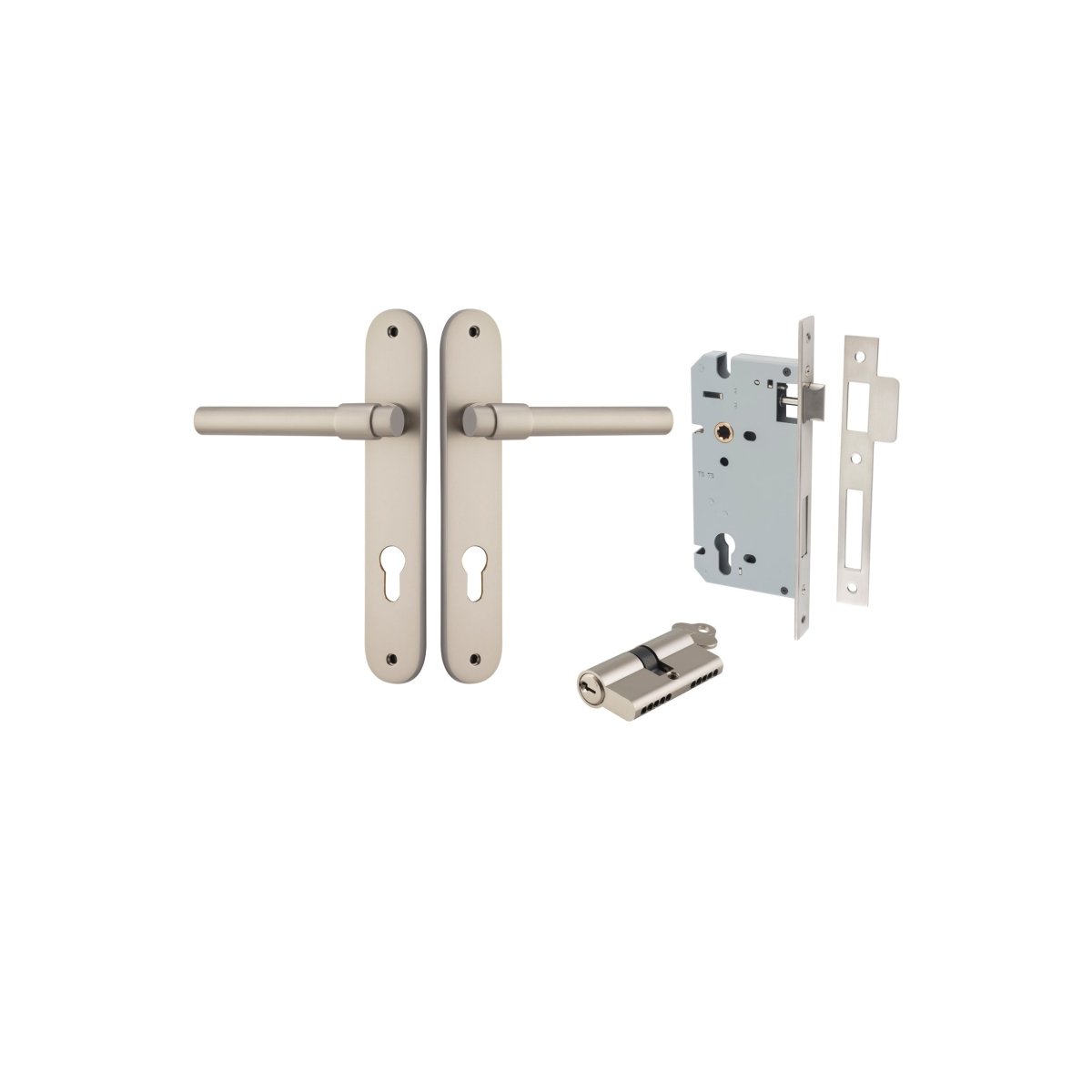 Helsinki Lever - Oval Backplate - Entry Point - Iver - Satin Nickel - Door Levers