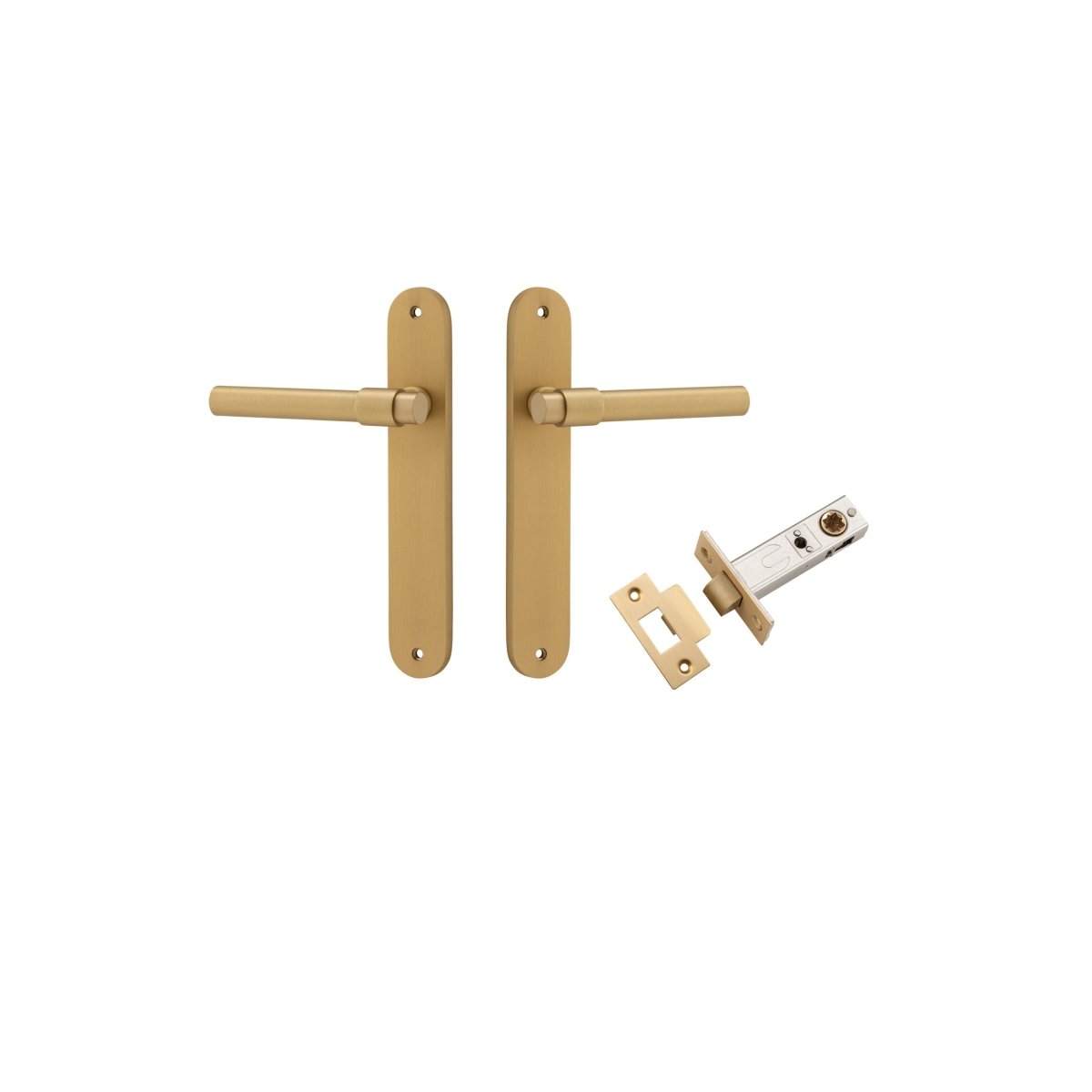 Helsinki Lever - Oval Backplate - Entry Point - Iver - Brushed Brass - Door Levers