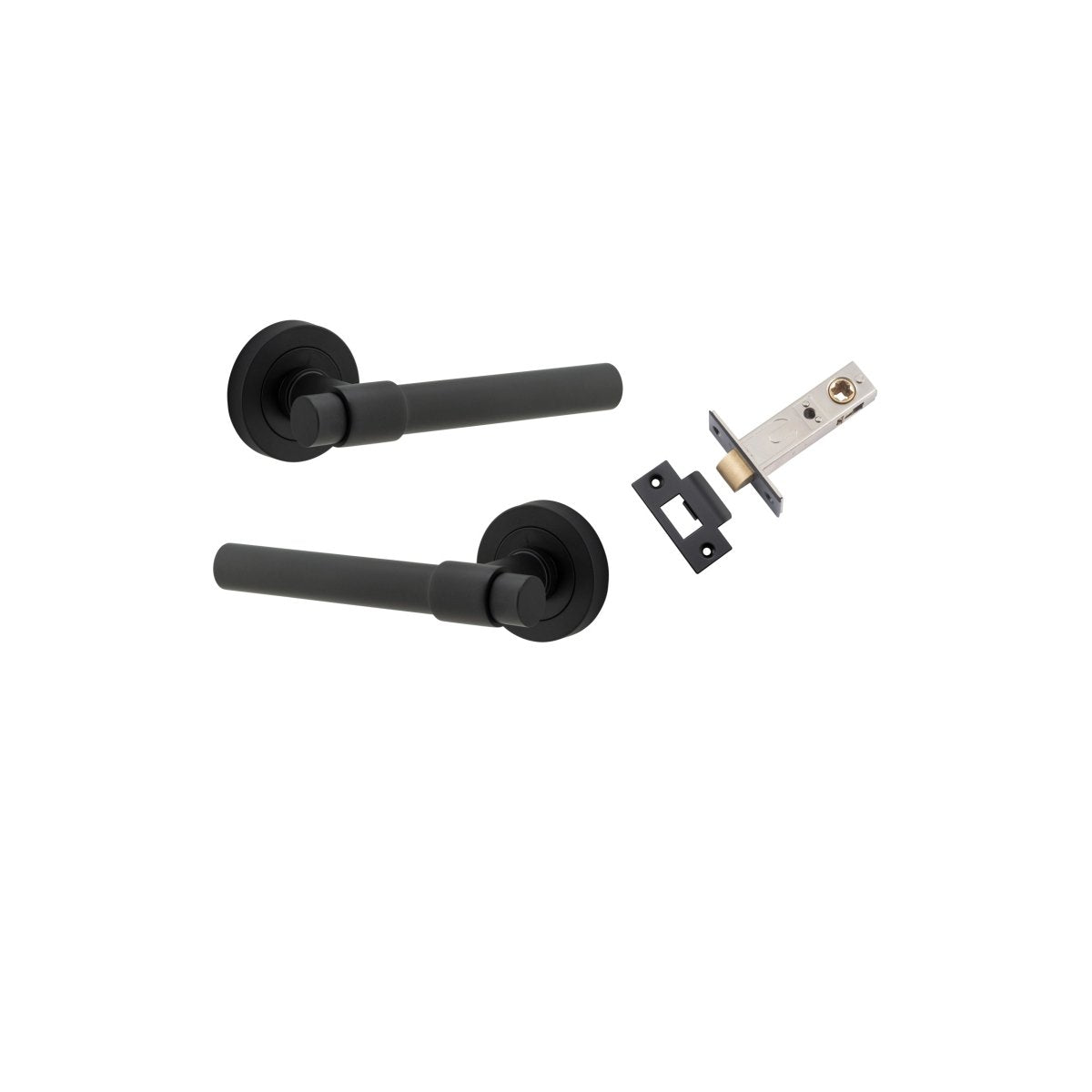 Helsinki Lever - Round Rose - Entry Point - Iver - Matt Black - Door Levers