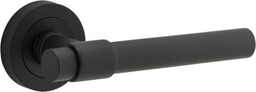 Helsinki Lever - Round Rose - Entry Point - Iver - Matt Black - Door Levers