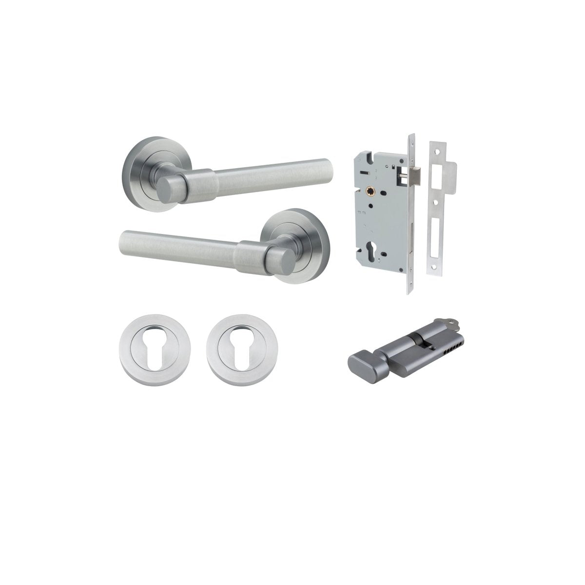 Helsinki Lever - Round Rose - Entry Point - Iver - Brushed Chrome - Door Levers