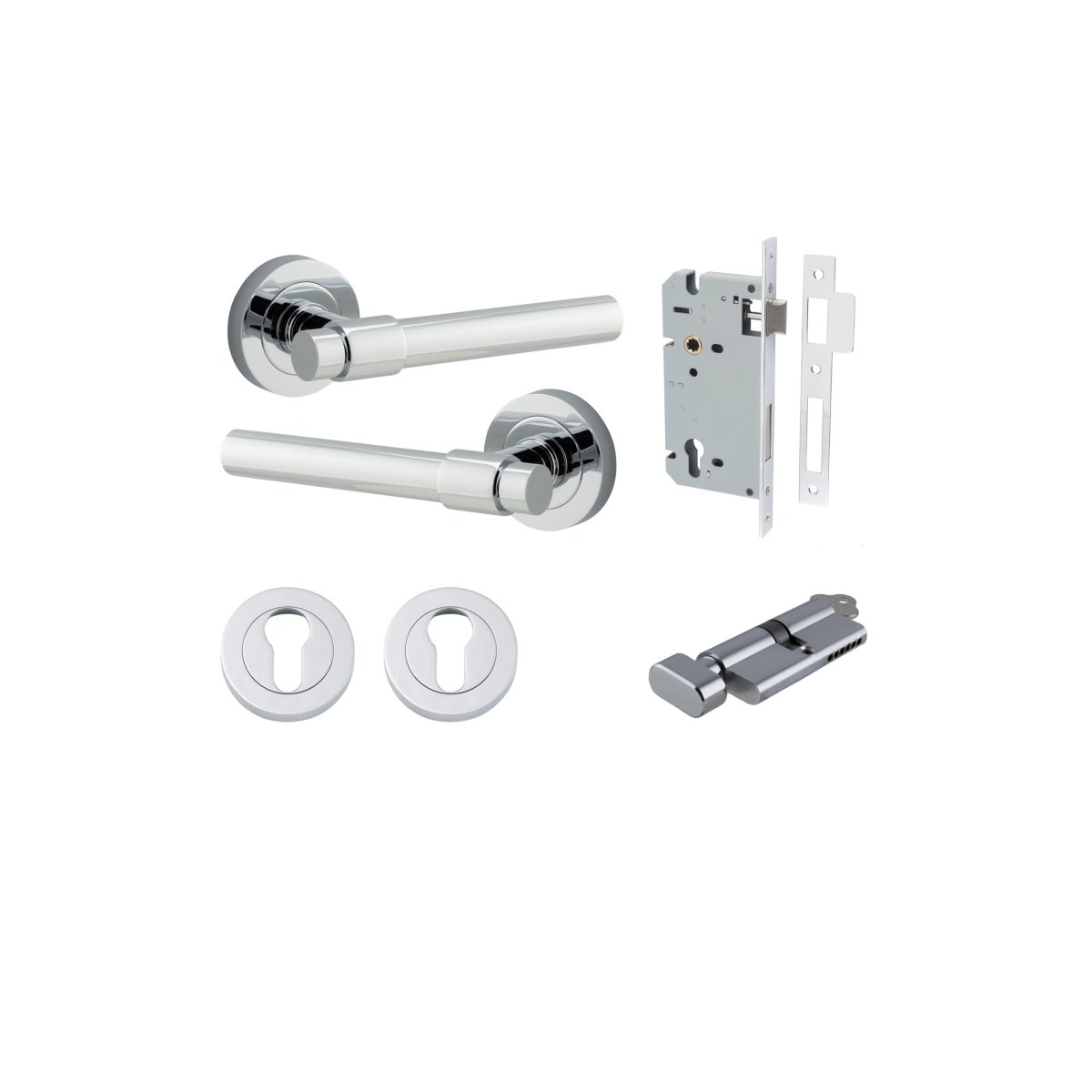 Helsinki Lever - Round Rose - Entry Point - Iver - Polished Chrome - Door Levers