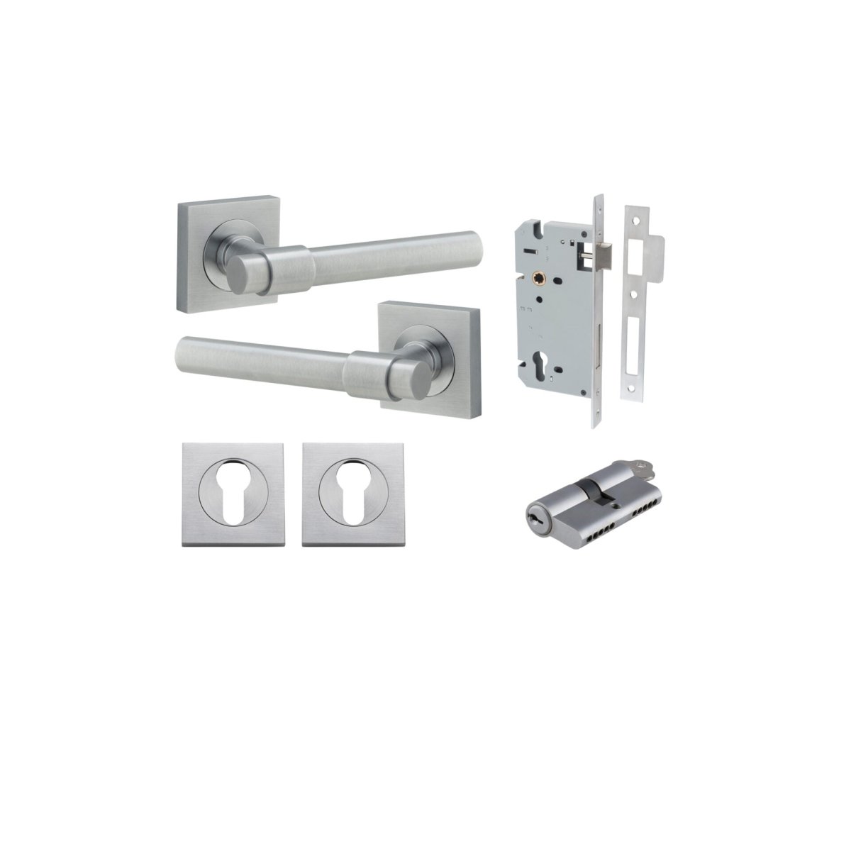 Helsinki Lever - Square Rose - Entry Point - Iver - Brushed Chrome - Door Levers