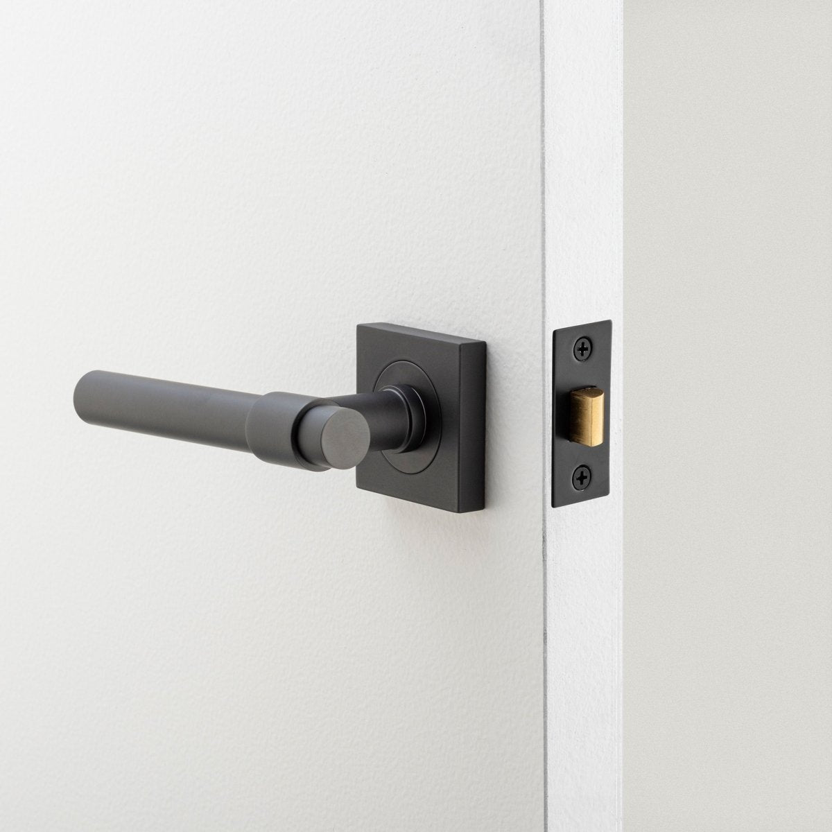 Helsinki Lever - Square Rose - Entry Point - Iver - Brushed Brass - Door Levers