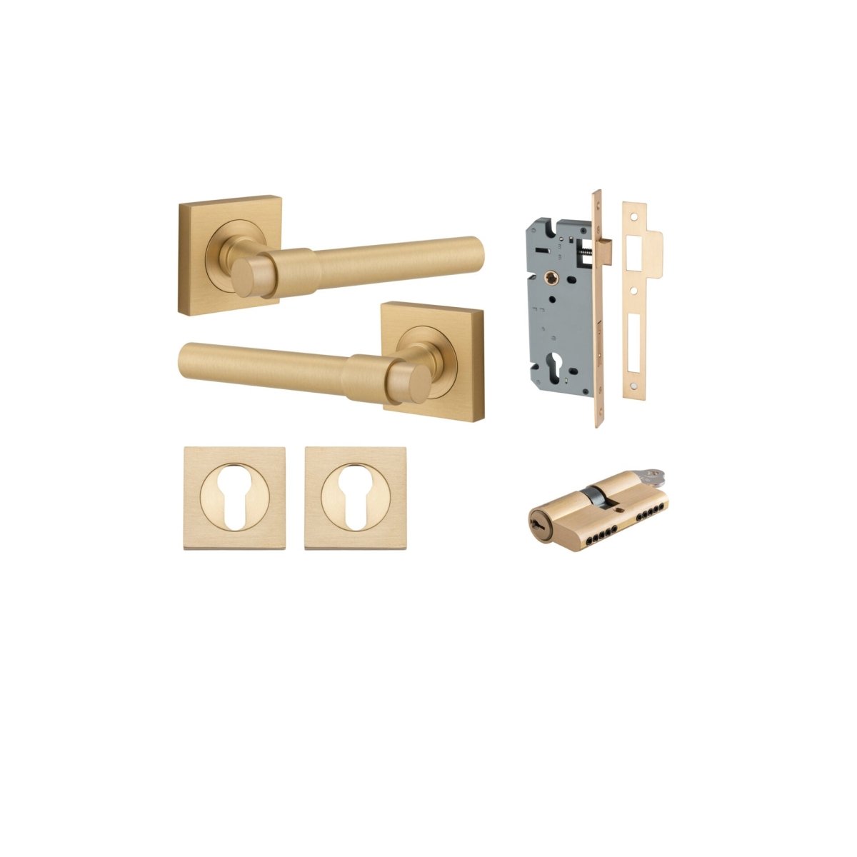 Helsinki Lever - Square Rose - Entry Point - Iver - Brushed Brass - Door Levers