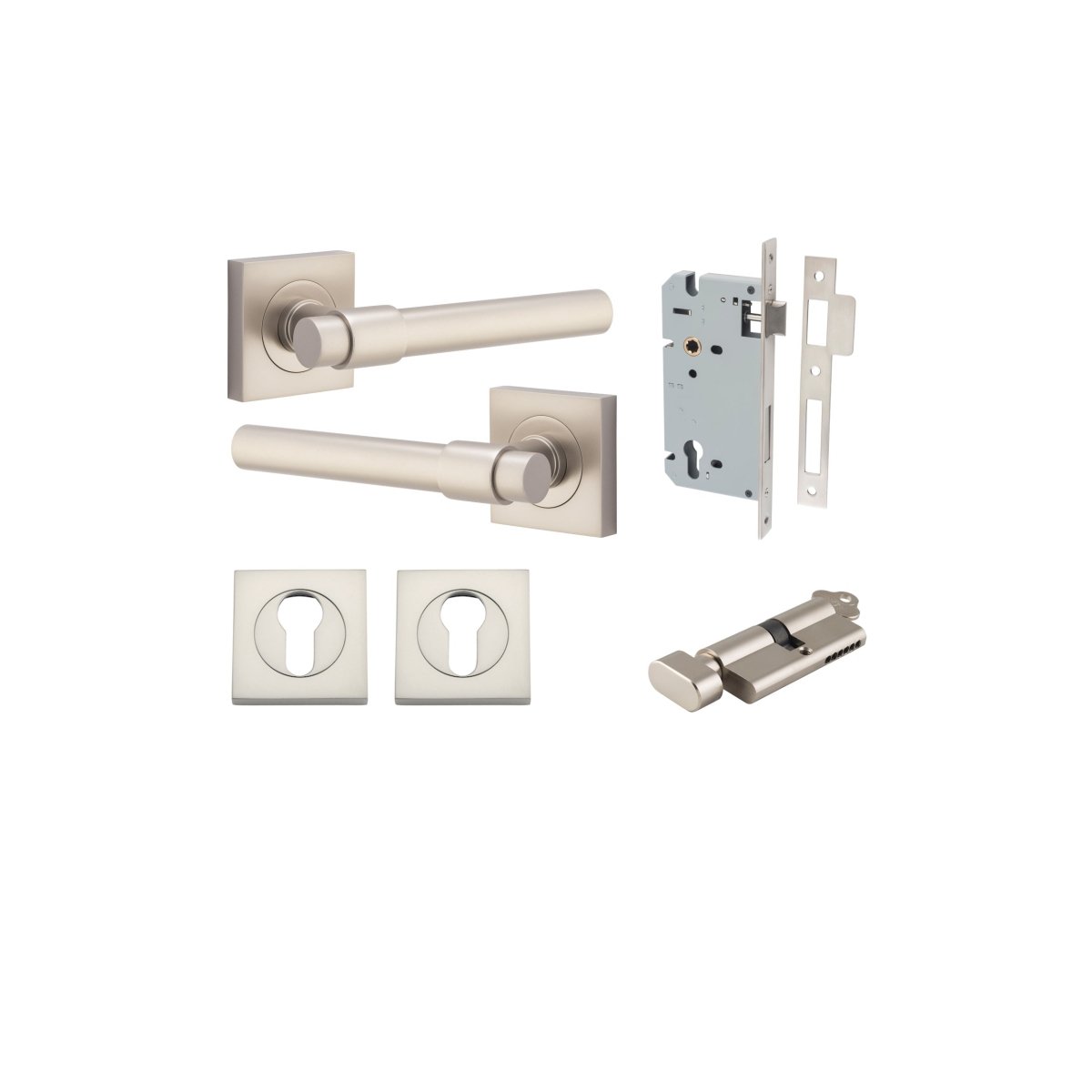 Helsinki Lever - Square Rose - Entry Point - Iver - Satin Nickel - Door Levers