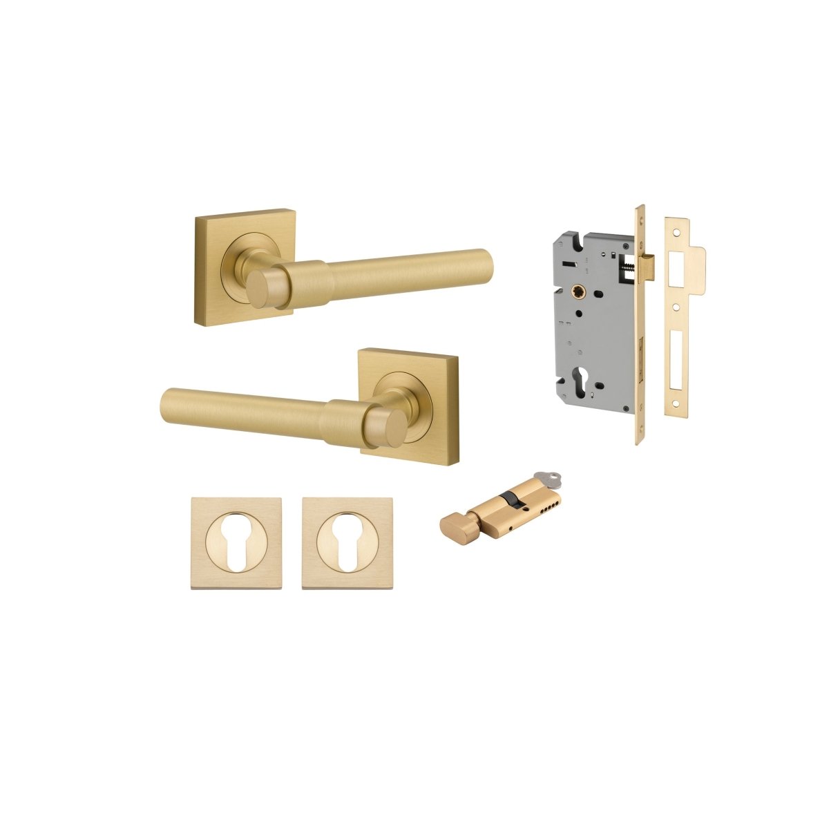 Helsinki Lever - Square Rose - Entry Point - Iver - Brushed Gold PVD - Door Levers