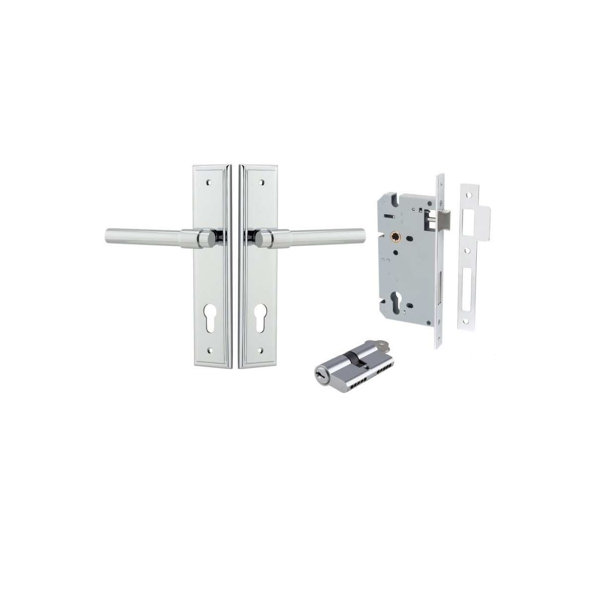 Helsinki Lever - Stepped Backplate - Entry Point - Iver - Polished Chrome - Door Levers