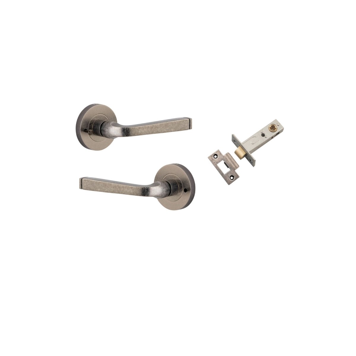 IVER Annecy Solid Brass Round Rose Door Handle – Multiple Finishes Available - Iver - Distressed Nickel - Door Levers