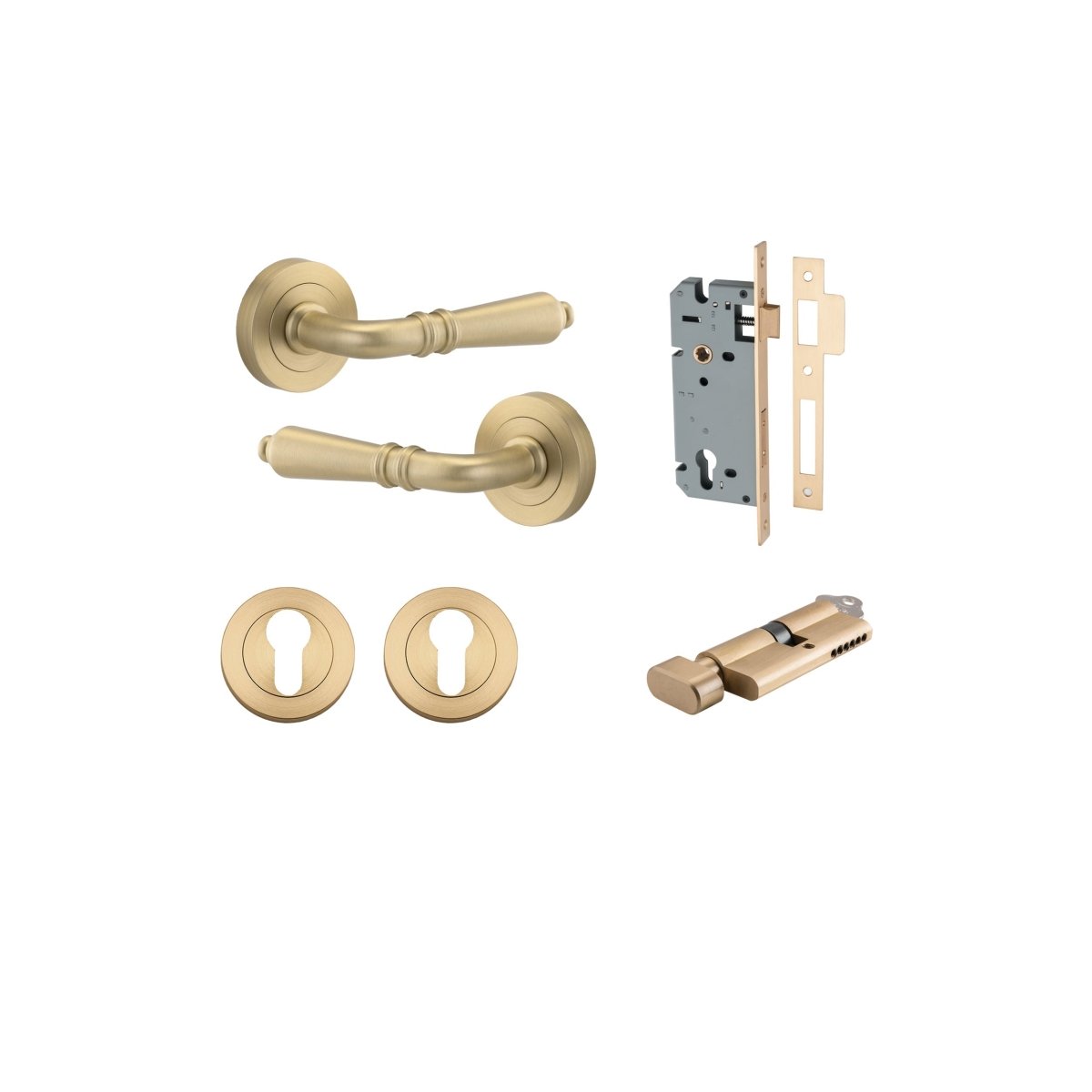 IVER Sarlat Solid Brass Round Rose Door Handle – Multiple Finishes Available - Entry - Point - 9199KENTR60KT - Iver