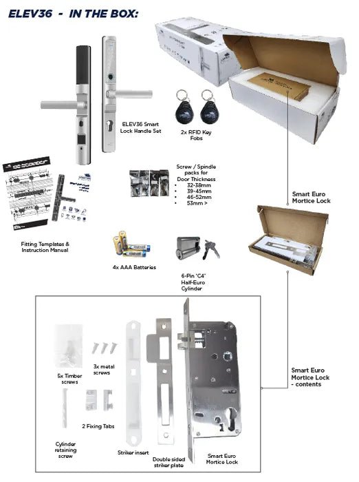 LOCKTON 'E - Series' (Euro Narrow Knobset) SMART DOOR LOCK (Hinged Door) *Matte Black* - Entry - Point - ELEV36 - BLK - HK25 - Lockton