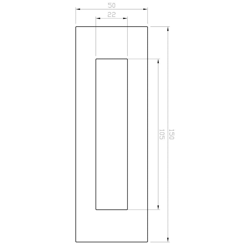 Line drawing with measurements of 150mm x 50mm flush pull