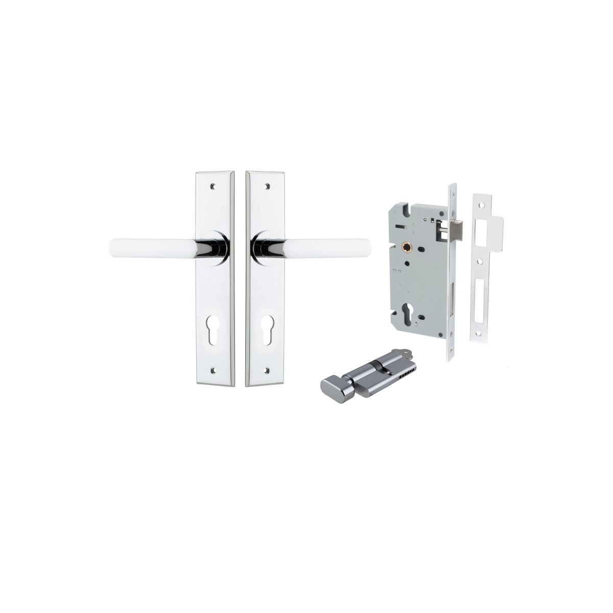 Osaka Lever - Chamfered Backplate - Entry Point - Iver - Polished Chrome - Door Levers