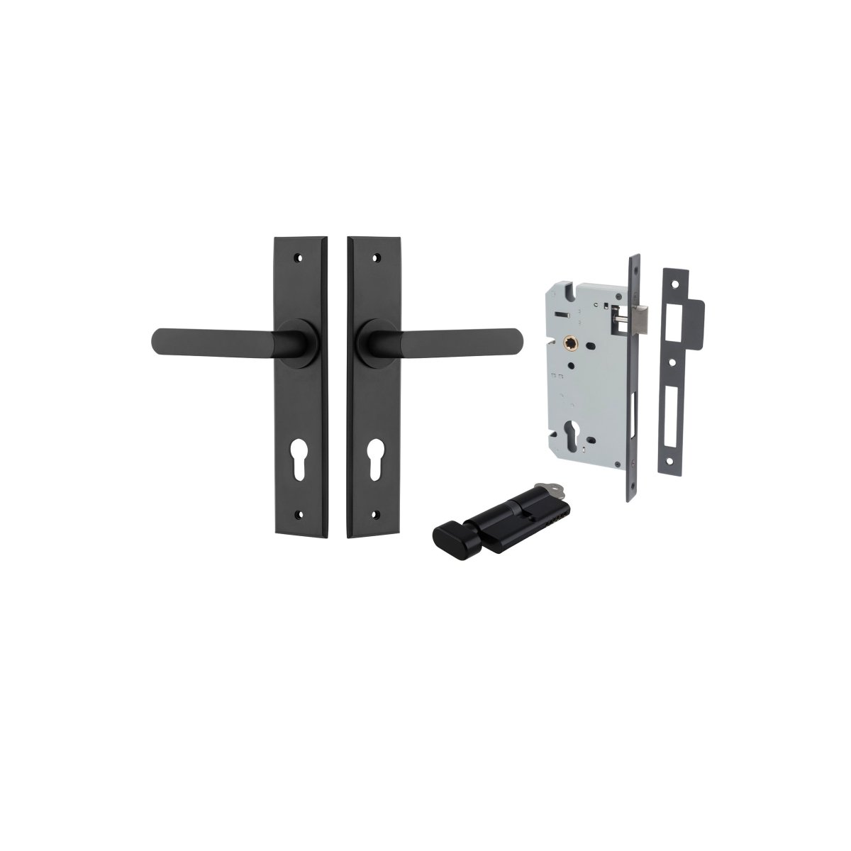 Osaka Lever - Chamfered Backplate - Entry Point - Iver - Matt Black - Door Levers