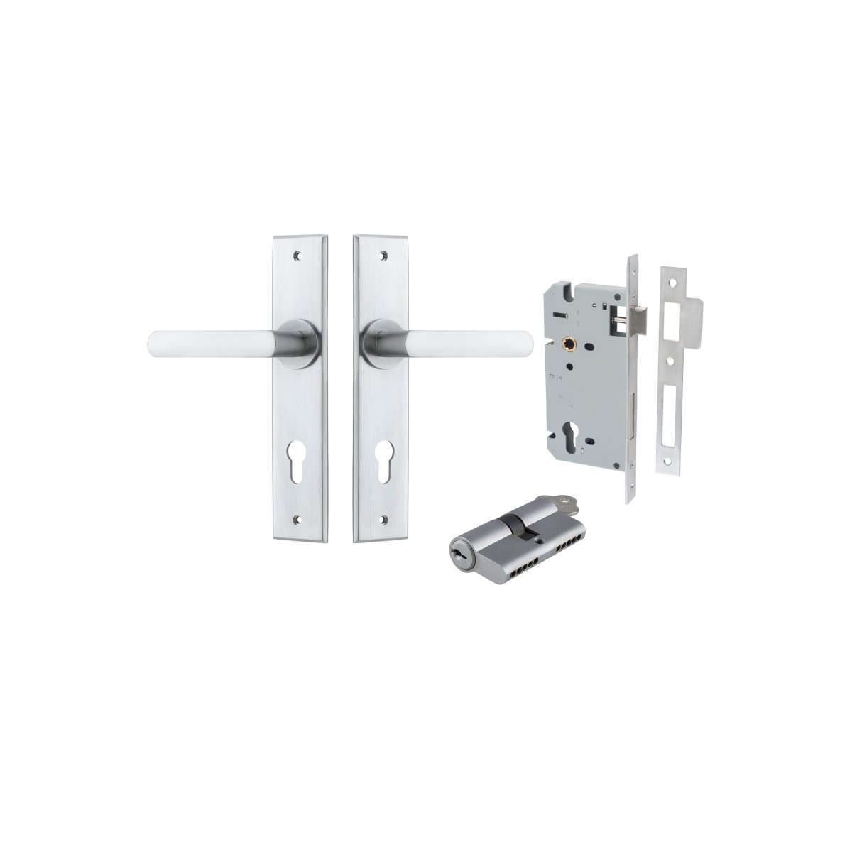 Osaka Lever - Chamfered Backplate - Entry Point - Iver - Brushed Chrome - Door Levers