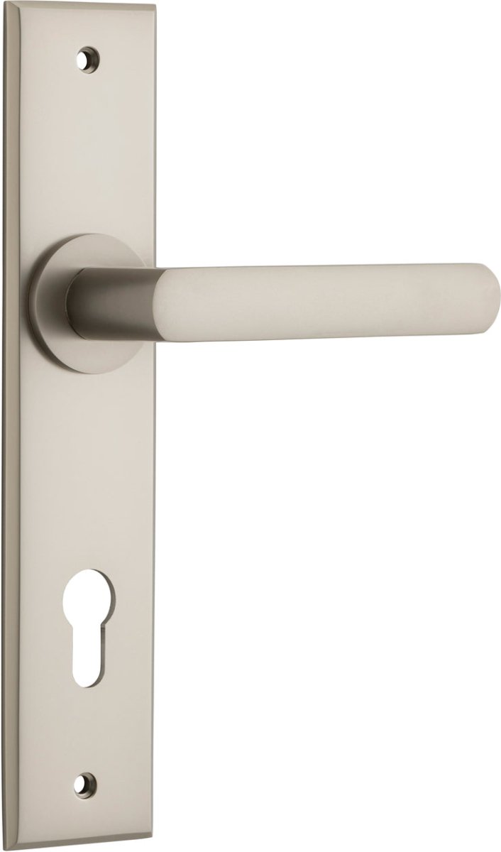 Osaka Lever - Chamfered Backplate - Entry Point - Iver - Satin Nickel - Door Levers