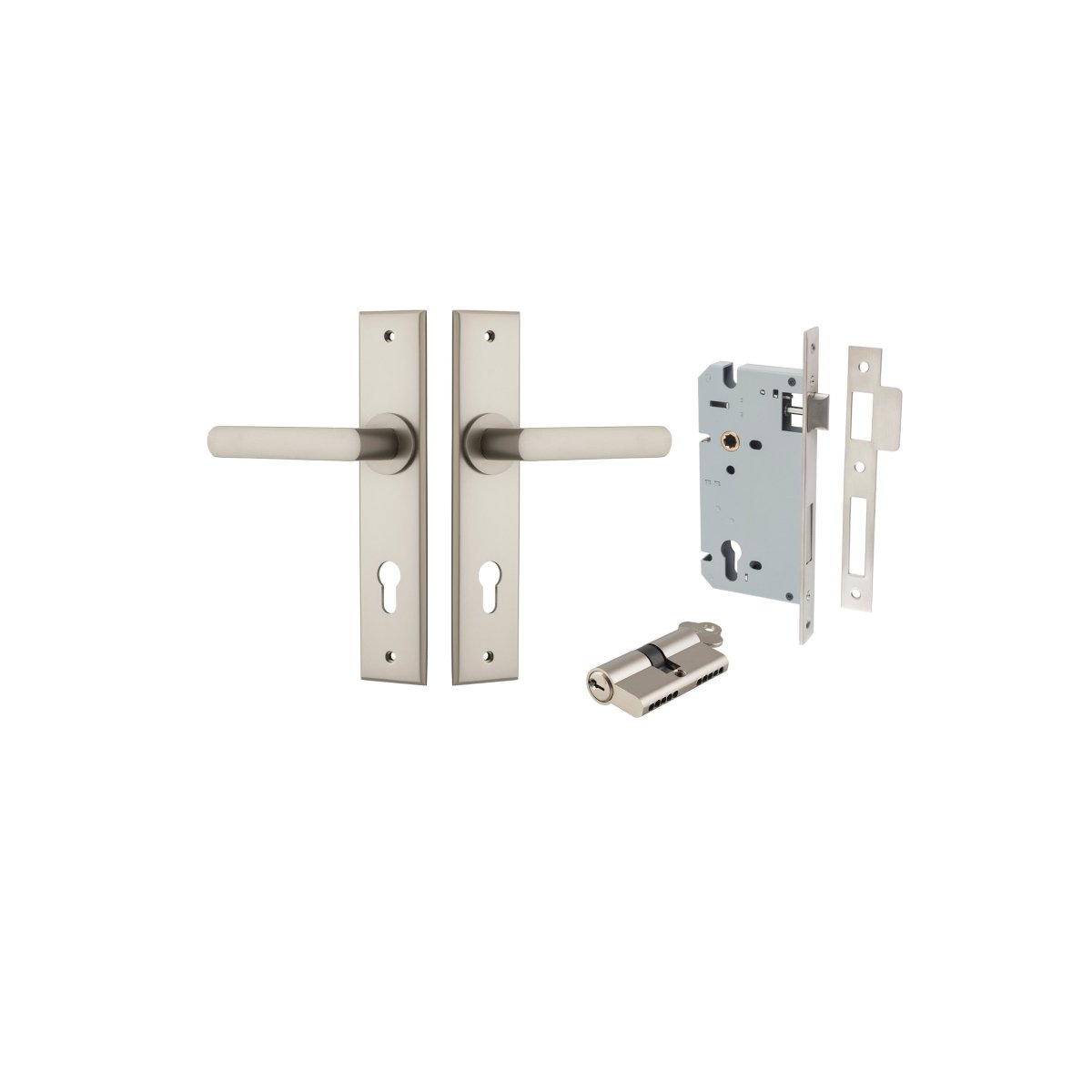 Osaka Lever - Chamfered Backplate - Entry Point - Iver - Satin Nickel - Door Levers