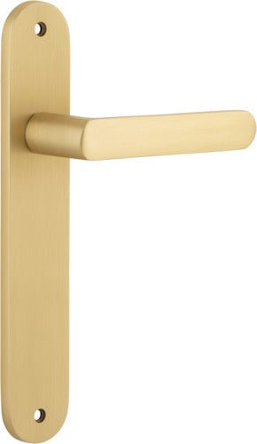 Osaka Lever - Oval Backplate - Entry Point - Iver - Brushed Brass - Door Levers